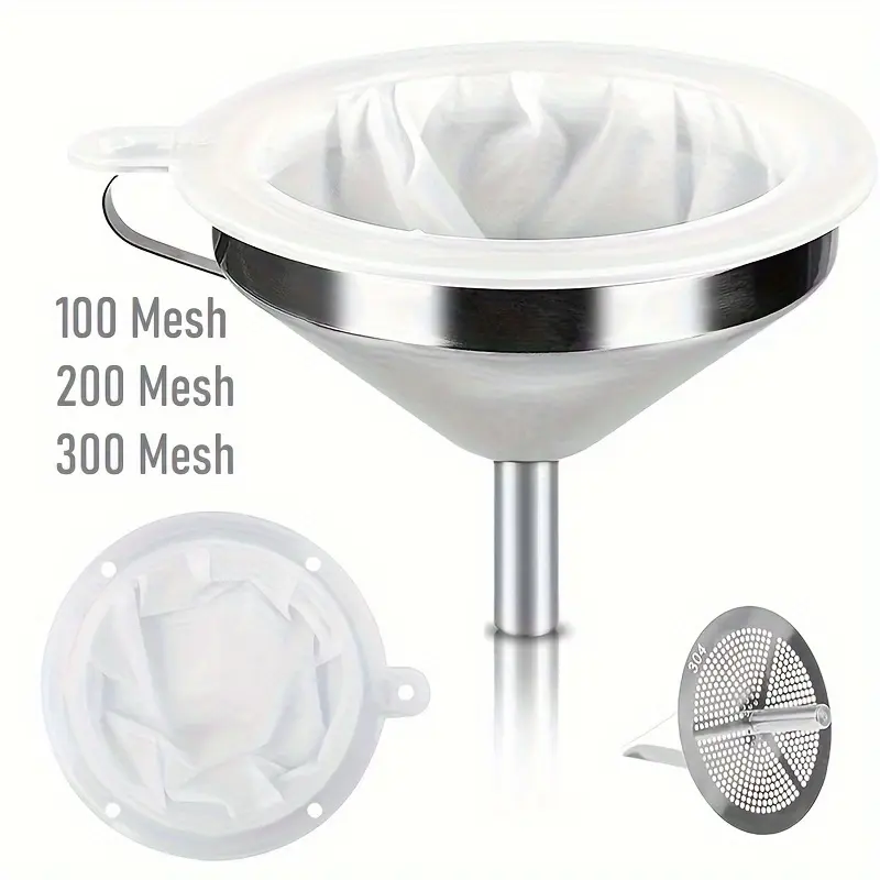 3-Pc Stainless Steel Funnel Set with Mesh Strainer - Wide-Mouth Design for Oil, Juice & Dry Ingredients