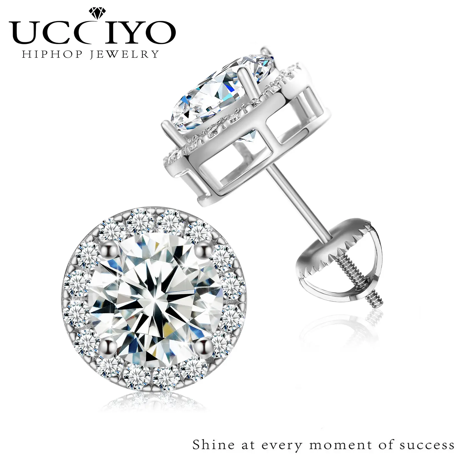 UCCIYO Earrings RRE103 S925 Sterling Silver Synthetic Moissanite Stud Earrings for Women Men Fashion Simple Style Jewelry Gift Wedding Daily Birthday Anniversary 【#RRE103】