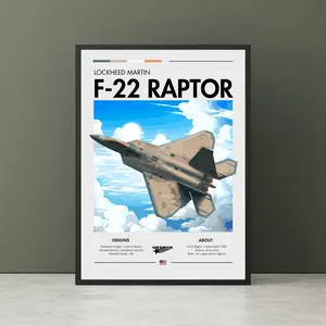 Lockheed Martin F-22 Raptor Print - USAF Aviation Art, Ground Attack Aircraft, Plane Poster, Air superiority Fighter, Poster Wall Art, Man Cave, Unframed, Poster Decor