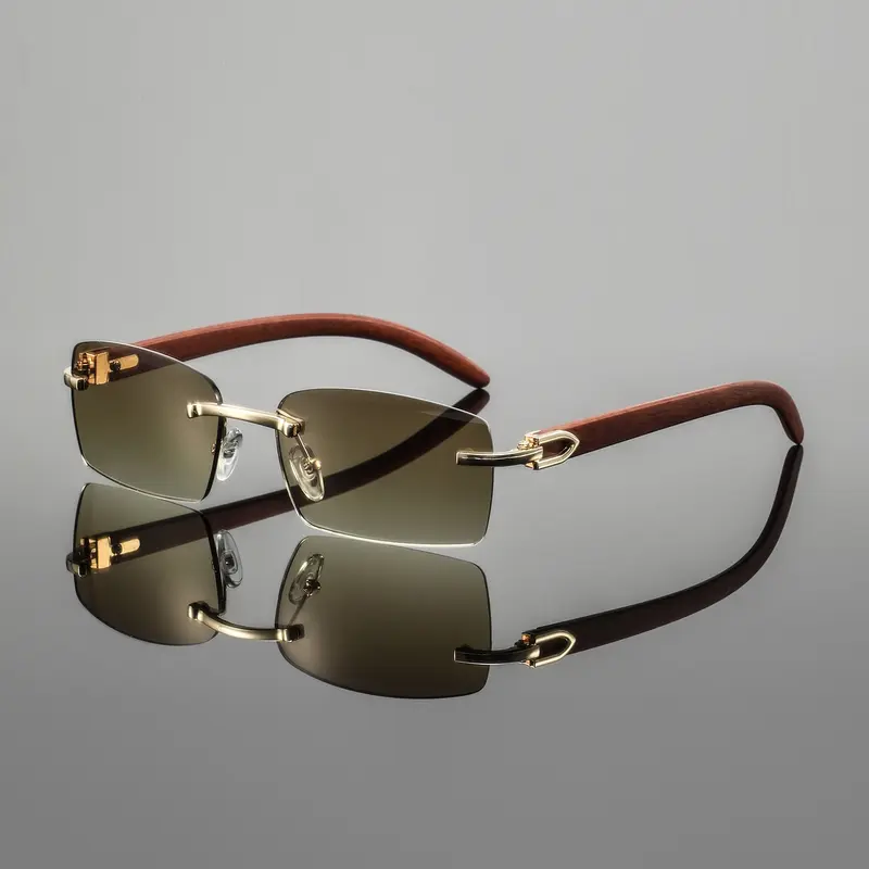 Men's Gradient Metal Frameless Eyeglasses, Stylish Glasses, Casual Fashion Business Style, Unisex Decorative Lens, All Seasons Wear, Trendy Beach Eyewear