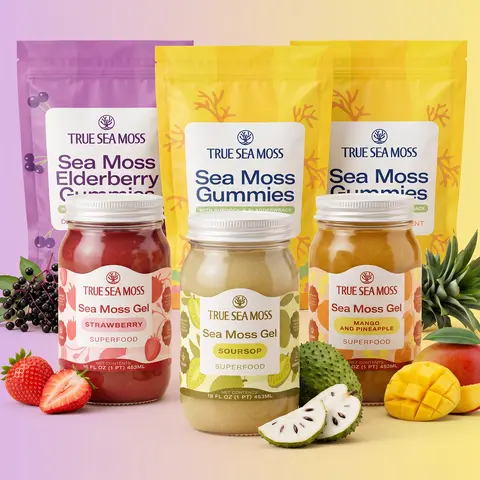True Sea Moss Vitality Bundle – Gummies & Gels Variety Pack (Elderberry, Original, Soursop, Mango Pineapple, Strawberry) – Rich in Essential Minerals & Vitamins – supports overall vitality