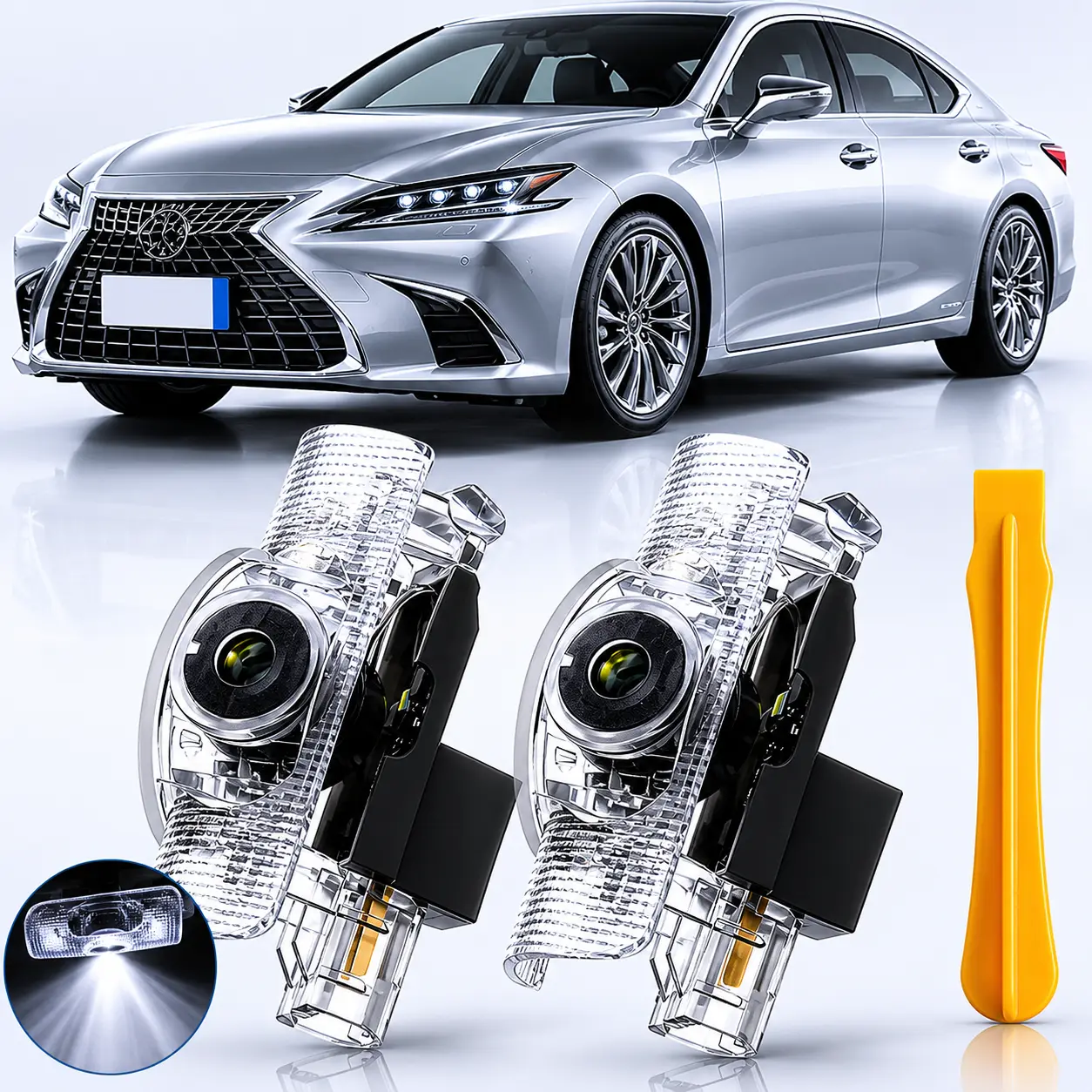 2Pcs Car Door Lights Logo Projector, Never Fade HD LED Car Welcome Projector Lights Compatible with Lexus LS/ES/IS/LX/RX/GS/GX/LC/RC, Car Puddle Lights, 3D Shadow Light, Car Door Accessories