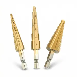 3 count Step Drill Bit Set, HSS Titanium Step Drill Bits 3/16" to 1/2", 1/4" Hex Shank Stepped Drill Bit for Stainless Steel, , , Plastic & Sheet Metal