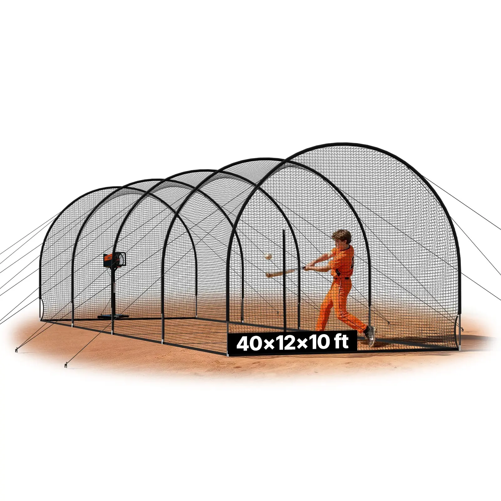 【DealsForYouDays】VEVOR Baseball Batting Cage, 40.0 x 12.1 x 10.0 FT Freestanding Portable Batting Cage, Hitting Cages with 4-Ply Knotless Polyester & Pitching Machine Opening, Battings Cages Netting for Indoor Outdoor