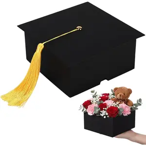 1 count 2026 Graduation Cap  Box Graduation Party Favor Candy Card Boxes Sturdy Black Cap Grad Candy Box with Tassel Craft DIY  for 2026 Grad Party Favor  Guest (7.87 x 7.87 Inch)
