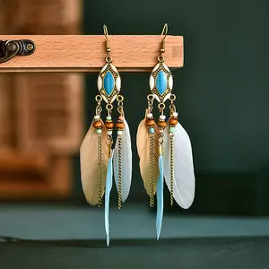 Creative Retro Tassel Feather Earrings for Women | Long Oil Drip Design Boho Vintage Dangle Earrings | Elegant Fashion Jewelry for Party & Daily Wear Accessories