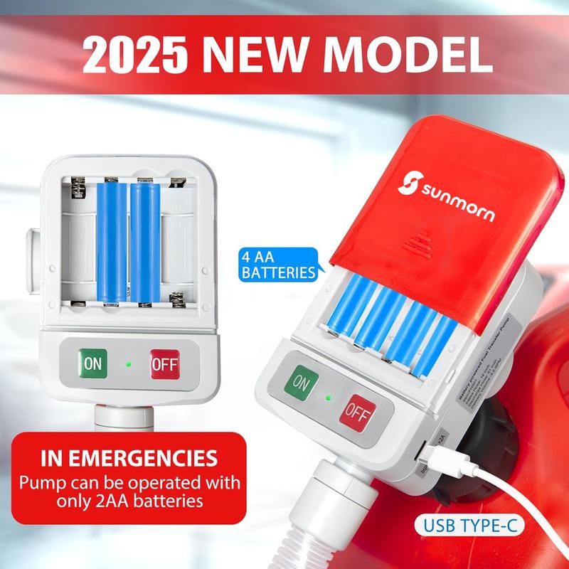 SUNMORN Automatic Electric Fuel Transfer Pump with Auto-Stop, 3.8GPM & 51" Hose & 4 Size Adapters Gas Can Pump with Leak Protection for Gasoline, Diesel, Kerosene, Gifts for Men Dad Him