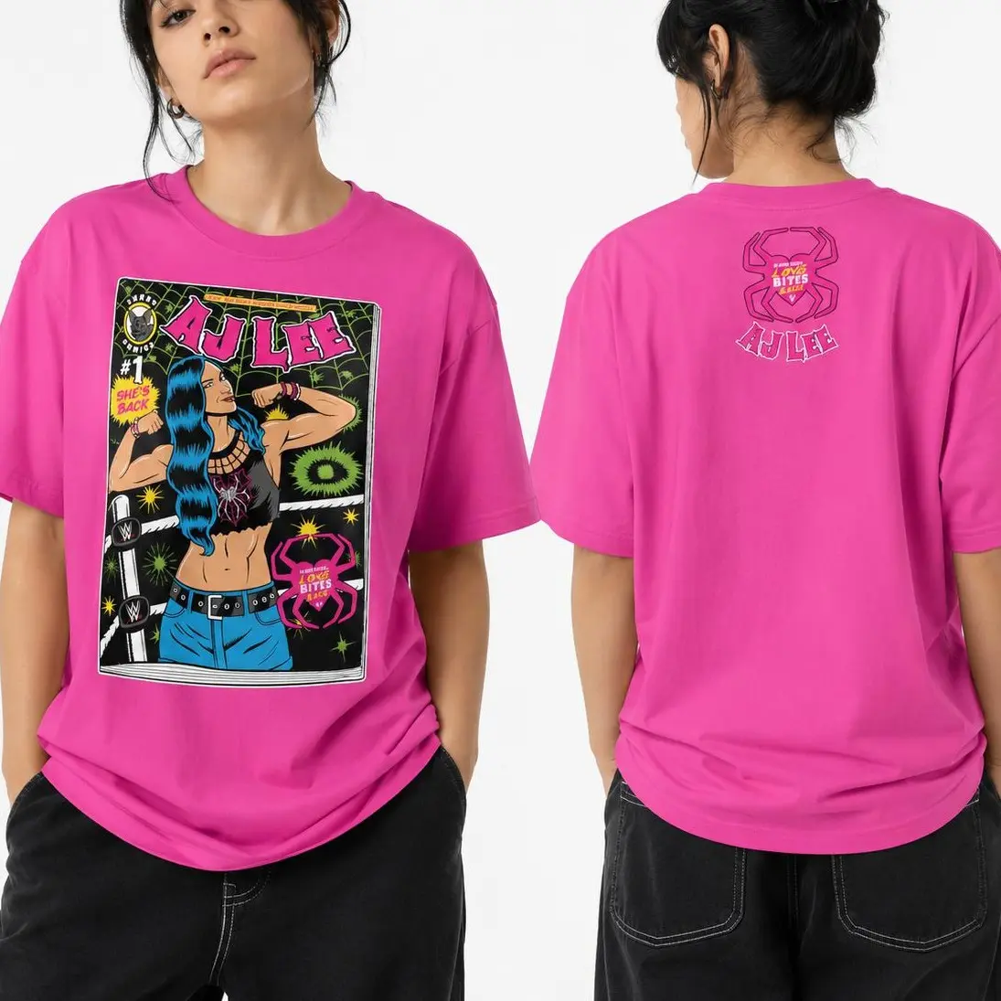 AJ Lee Comic Pink T-Shirt, WWE Wrestling Streetwear Style, Casual Outfit Gift for AJ Lee Fans