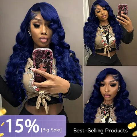 eullair Dark Blue Loose Wave Human Hair Wig - 13x6 HD Pre-Plucked Lace Front, Smooth, Skin-Friendly, Stretchable for Black Females, Loose Wave Wig Human Hair