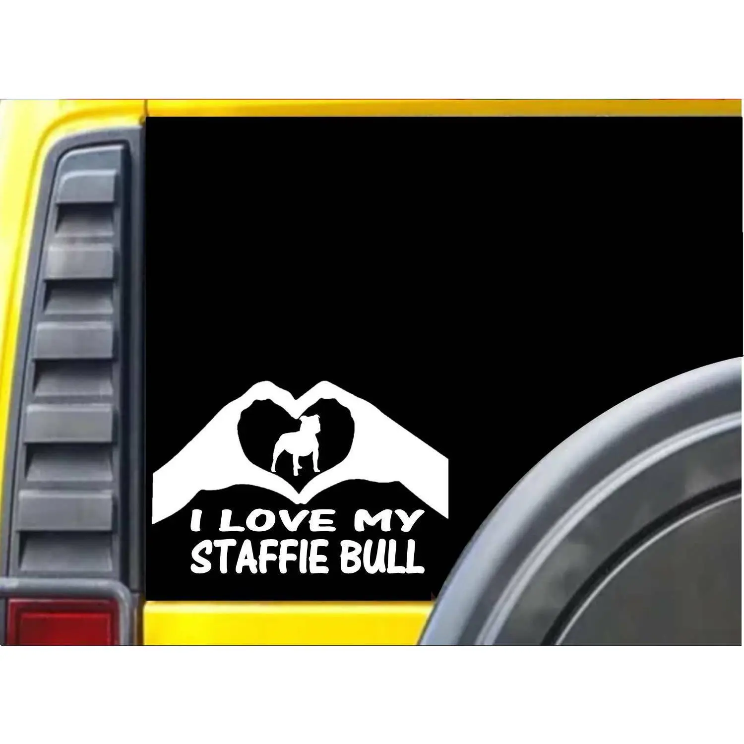 Staffie Bull Hands Heart Sticker k063 8 inch staffordshire bull terrier decal