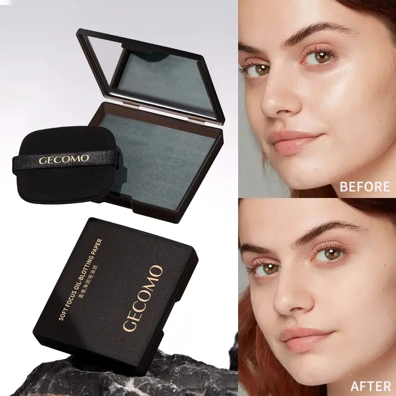 Absorbent Oil Blotting Paper Powder Puff, Matte Finish with Mirror, Compact Portable Daily Oil Control Facial Makeup Tool for Oily Skin, Cosmetic Makeup Tool