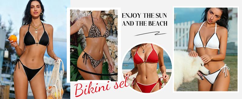 ANRABESS Women's Triangle Bikini Sets Sexy Halter String Two Piece Swimsuits Tie Lace Trim Bathing Suit Trendy Beach Swimwear