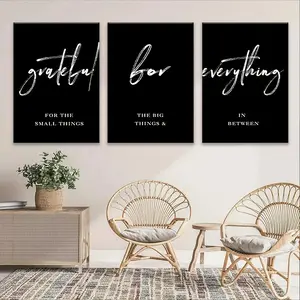 2D flat-Minimalist Canvas Art Set 3pcs Minimalist Inspirational Quote Canvas Art Set Frameless Poster  Painting, Modern Letter Print, Grateful Love Everything Wall Canvass - Suitable for Valentine's Day