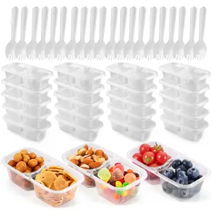 20 Set Snack Containers with Lids & Spoons, Reusable Double Compartment Condiment Containers for Lunches Picnics Parties, BPA-Free, Microwave Safe