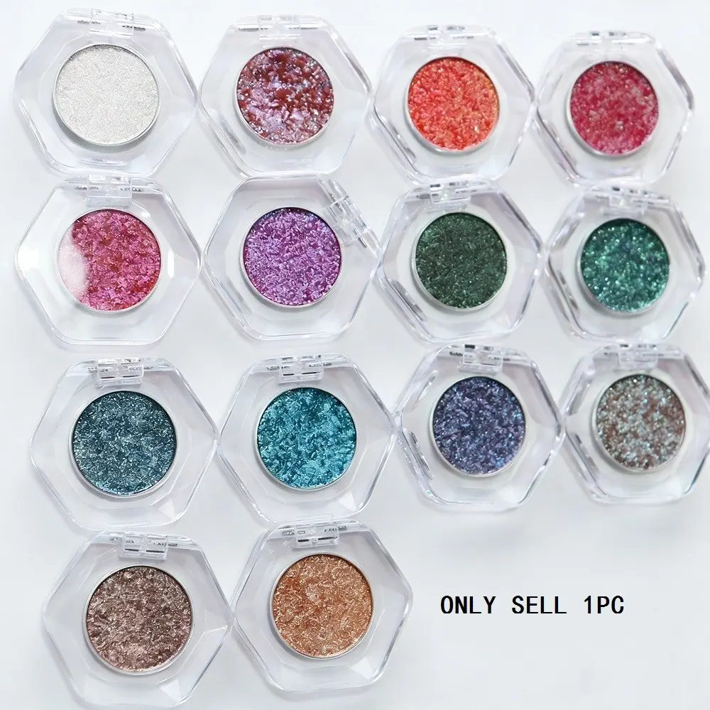 Single Color Flashing Eyeshadow, Highlighter Glitter Shimmer Eyeshadow, Potato Mud Texture, Waterproof Sweatproof, Portable Acrylic Packaging, Glitter Makeup