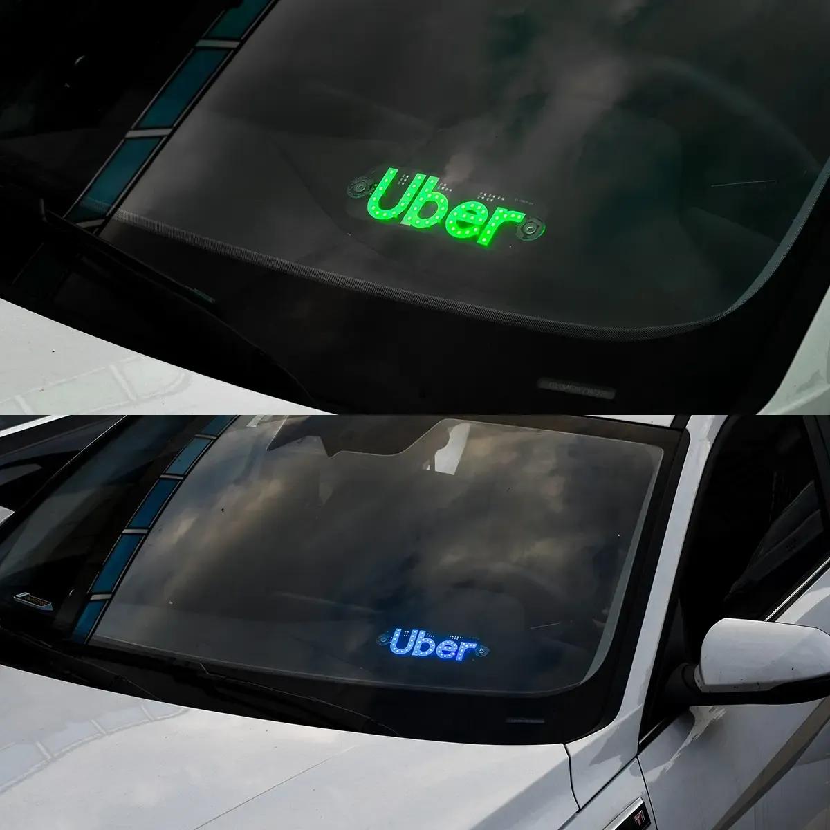 Uber LED Windshield Sign Bright Ultra-Slim USB Powered Car LED Light Sign Glowing Rideshare Indicator for Uber Drivers Dimmable Night Visible Car Accessory Must-Have for Rideshare Drivers