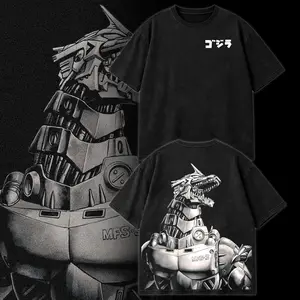 Mechagodzilla Vintage Washed Kaiju Graphic Shirt – Retro Japanese Sci-Fi Monster Movie Streetwear Tee Hoodie Style, Mecha Godzilla Robot Kaiju Oversized Unisex Top for Godzilla Fans