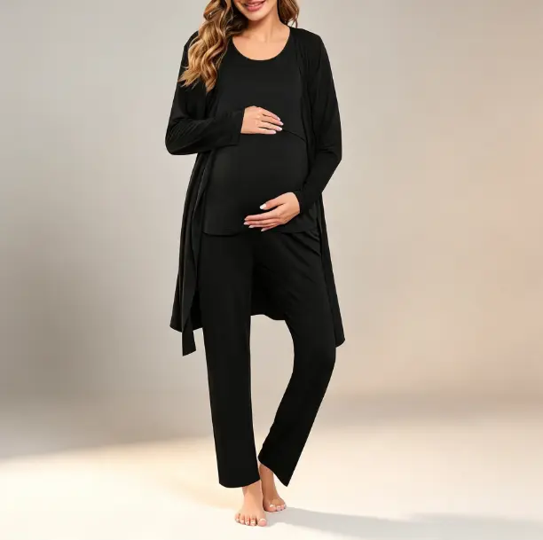 SWOMOG Maternity Nursing Robe Set 3 PCS Women Postpartum Pajamas Breastfeeding Labor Delivery Hospital Pregnancy Pjs