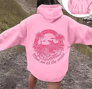 Youth and Adult Pink Palm Puff Summer Wave Hibicus Hoodie Pink Palm Puff Hoodie Graphic Logo Design Pullover for Girls Gifts Gift For Girlfriend