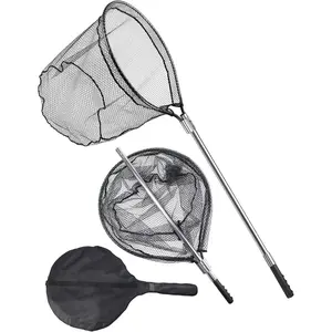 94" Telescopic Fishing Landing Net - Aluminum Handle with Rubber Coated Mesh, Extra Large Fishing Net for Saltwater Boat Fishing