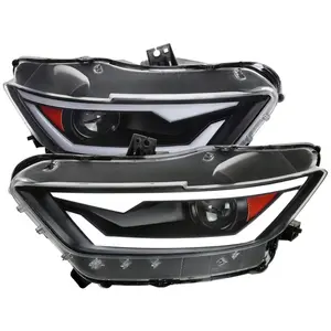2015-2017 Ford Mustang/2018-2020 Mustang Shelby HID/Xenon Switchback Sequential LED Turn Signal Projector Headlights (Matte Black Housing/Clear Lens)