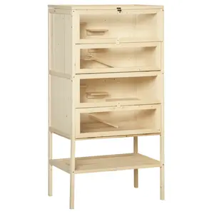 PawHut 5-Tier Wooden Hamster Cage Mice Habitat Rat Habitat with Openable Top, Front Door and Storage Shelf