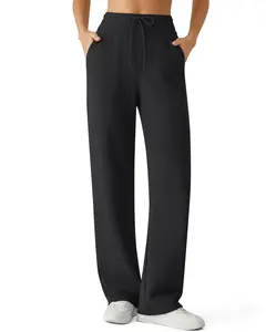G4Free Women's Waffle Knit Wide Leg Sweatpants – High Waisted with Pockets Casual Straight Leg Pants