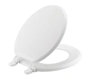 Round Closed Front Toilet Seat in White, Durable Enameled Wood High-Gloss Finish
