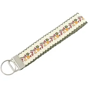 Boho Flower Embroidered Wristlet Keychain Western Fabric Floral Car Key Chain Holder Bag Charms Accessory Gift