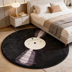 Modern Reflective Record Round Large Area Home Decor Rug, Creative Fashion Design, Hand Wash Only, Indoor Decorative Mat for Living Room Bedroom, Area Rugs