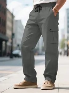 Men's Casual Utility Pants, Slight Stretch Quick-Dry Fabric, Multi-Functional Pockets, Elastic Waistband, Comfortable Fit for Outdoor Daily Wear, Casual Pocket Trousers