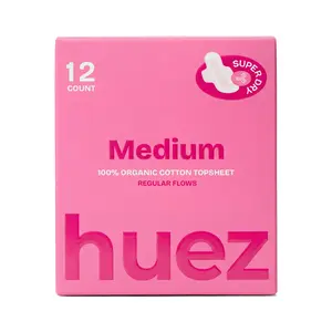 huez 100% Organic Cotton top sheet Sanitary Pads - Medium (12 Count) - 9.4 inch