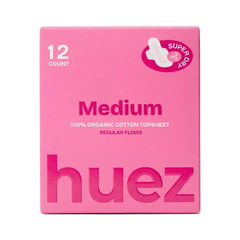 huez 100% Organic Cotton top sheet Sanitary Pads - Medium (12 Count) - 9.4 inch