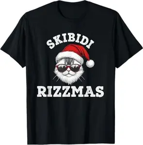 Skibidi Rizzmas Funny Gen Alpha Slang Christmas Cat Lover T-Shirt