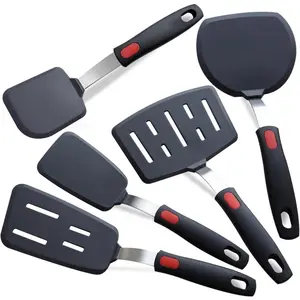 Silicone Spatula Turner, a Set of 5 Silicone Spatulas for Nonstick Cookware, 600°F Heat Resistant Kitchen Cooking Utensils Set for Egg and Pancake, Dishwasher Safe