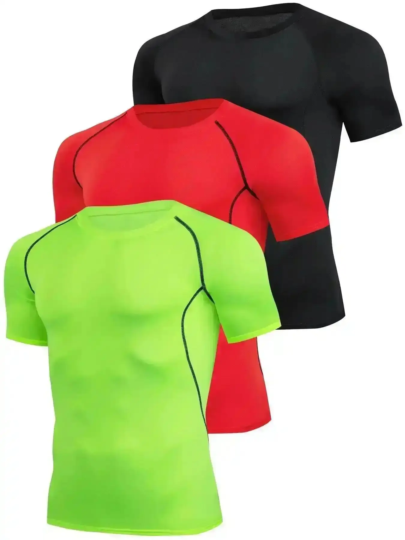 2026 Men's Contrast Binding Round Neck Compression Sports Tee, Athletic Shirts, Quick Drying Breathable Crew Neck Short-Sleeve -Shirt for Running Gym Workout, Casual Sporty Top for All Seasons, Men's Tops, Activewear