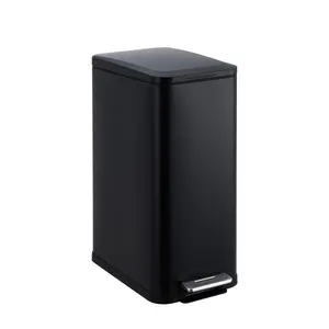 GARVEE 13.2 Gallon/50 L Stainless Steel Step Trash Can with Soft-Close Lid, Fingerprint Resistant, Narrow Rectangle Design, Removable Inner Bucket for Kitchen and Dining Room, Black