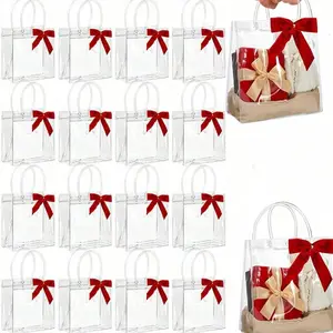 Clear Gift Bag with Bowknot, 10-50pcs/set Reusable Transparent Gift Wrapping Bag, Gift Packaging Supplies for Wedding, Friend Party, Birthday Party, Graduation Gift Wrapping, Party Gift Packs