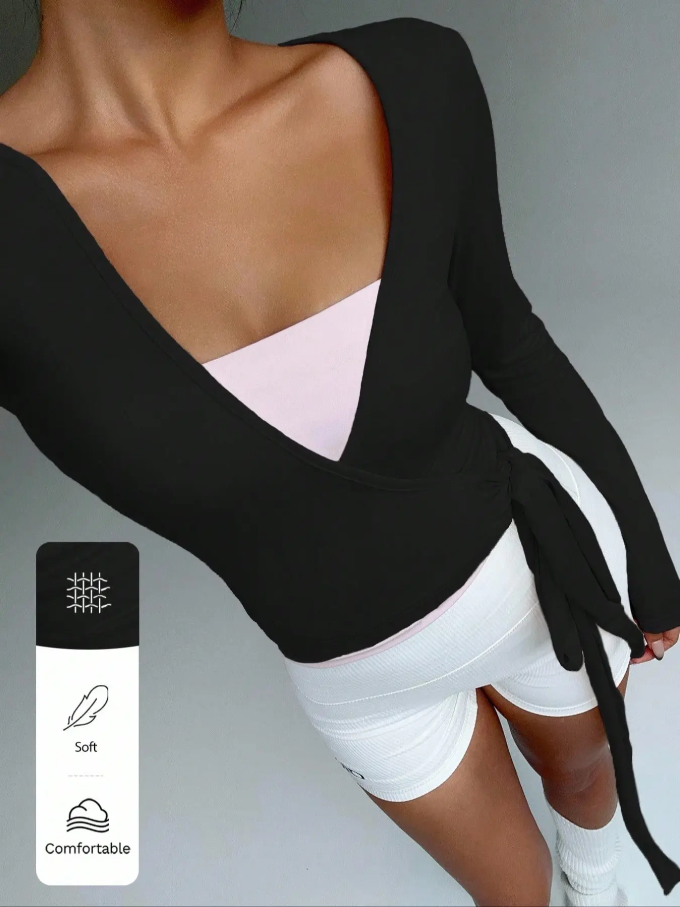 Women's Sporty Cross-Band Long Sleeve Cardigan, Elastic Comfortable Soft Knit Top, Perfect for Daily Wear, Commuting, and Sports