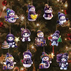 24pcs Christmas Snowman Ornaments, 2D Flat Snowman Wooden Pendant Decoration - Holiday Season Hanging Decorations, Best for Christmas Trees, Ideal Holiday Gift, Christmas Tree Decorations