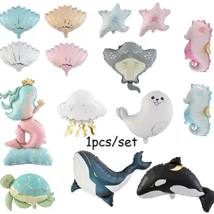 Underwater World Marine Life Theme Aluminum Foil Balloons, 10 Designs, Aquarium Decor, Kids Party, Birthday, Beach Photo Props