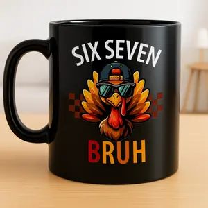 Gift - Six Seven Bruh 11oz Ceramic Mug, Funny Turkey Coffee Cup for Thanksgiving Lovers, Cool Gift for Friends, Family, and Coworkers
