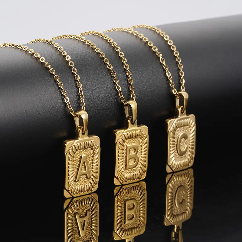 Unisex Alphabet Square Initial Pendant Necklace - 26-Letter Artificial Gemstone Jewelry, High-End Exquisite Birthday Commemorative Gift