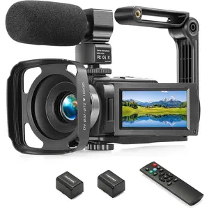 Camcorder FHD 1080P Video Camera for YouTube with 30FPS 36MP 3.0 Inch 270  Rotation LCD, 16X Digital Zoom Vlogging Camera for Beginners with 2  Microphone, Remote, Stabilizer, Lens Hood