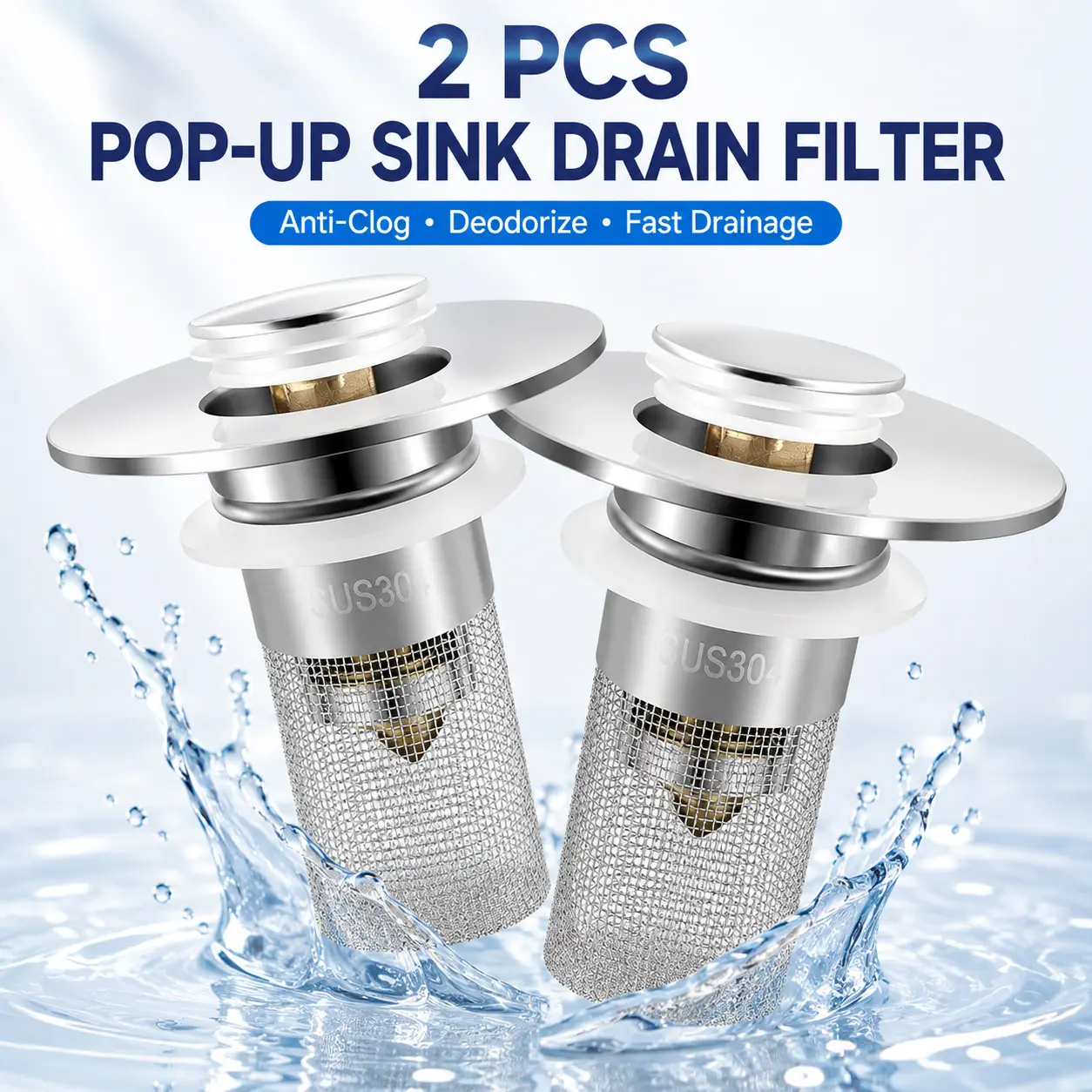 Bathroom sink Stopper,Hair Catcher,drainplug,sink drain filter,2 in 1 sink drain,anti-odorstopper,jewlery saver,portable shower drain hairstopper,sink bathtub shower,anti-clogfilter,universal drain hair catcher,stainless steelmetal,drain hair filter - MM2