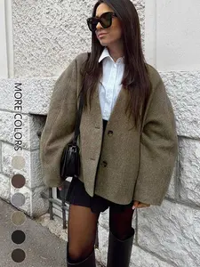 Women's Casual Loose-Fit Button Front Cardigan, Long Sleeve Deep V Neck Coat Outerwear, Knitwear, Fall & Winter Streetwear, Office Commute Wear