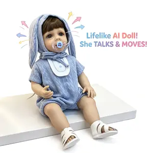 Realistic Baby Reborn Conversational Doll-22 inch Full Body Silicone Lifelike Soft Girl Doll Alice,  Movable head and mouth, 2 Golden Braids, with 1 Set Cute Dress Up - Kids’ Birthday,Boy & Girls Christmas Gift, Home & Bedtime Companion