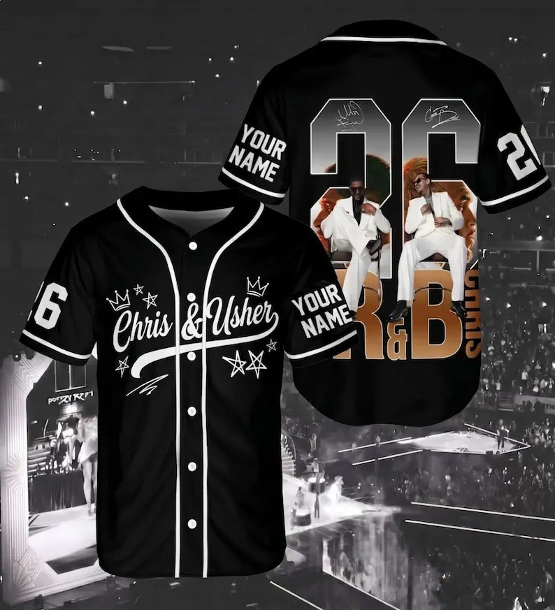 R&B Tour 2026 Baseball Jersey, Custom Name Number, Brown and Usher Concert Merch