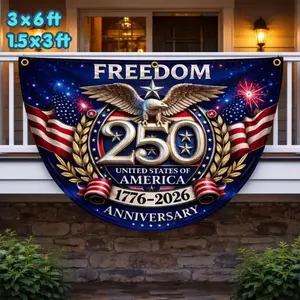 3x6 ft / 1.5x3 ft  Extra Large Size America 250 4 of July American Flag Patriotic Eagle American Non-Pleated Fan Flag, 1 Pack Suitable for Outdoor and Indoor, Memorial Day, Veterans Day, Indepence Day