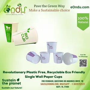 eOndu Bio Cups - Revolutionary Eco-Friendly, Stackable, and Durable Single-Use Plastic-Free Cups for Hot & Cold Beverages